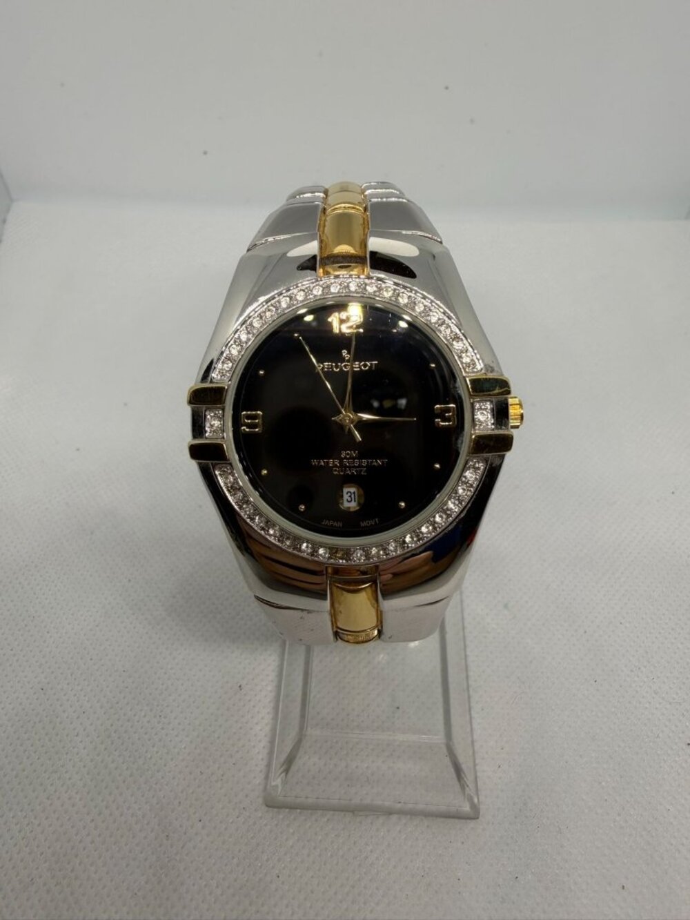 Peugeot Men's Black Dial Crystal Bezel Two-Tone Bracelet Quartz Watch 139BK